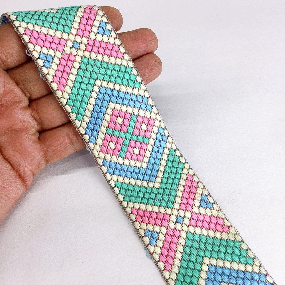 35mm Jacquard Geometric Design, shown on white cotton