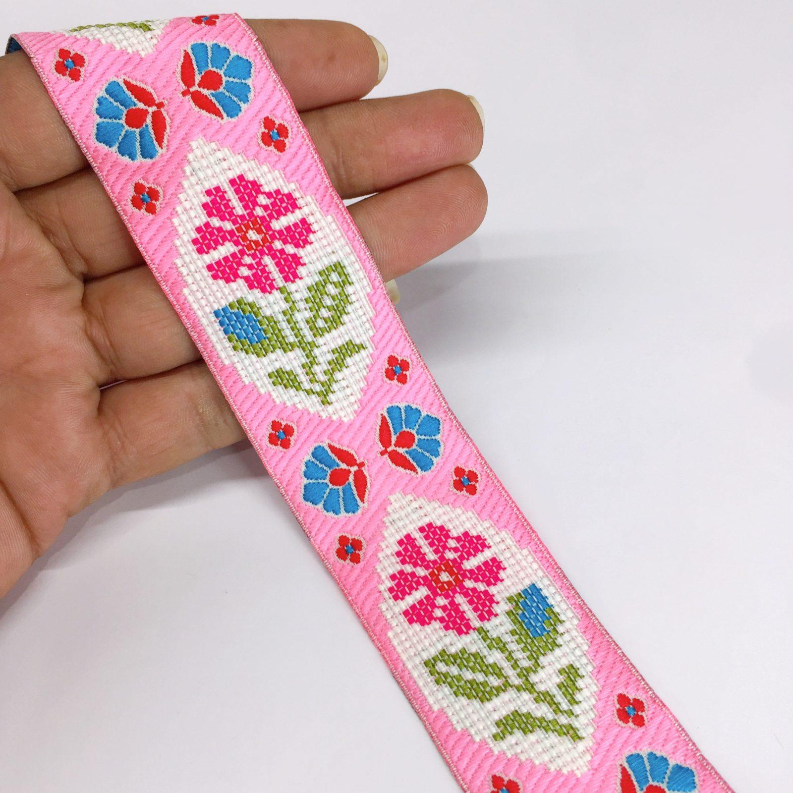 35mm Jacquard Flower Design Traditional, shown on white cotton