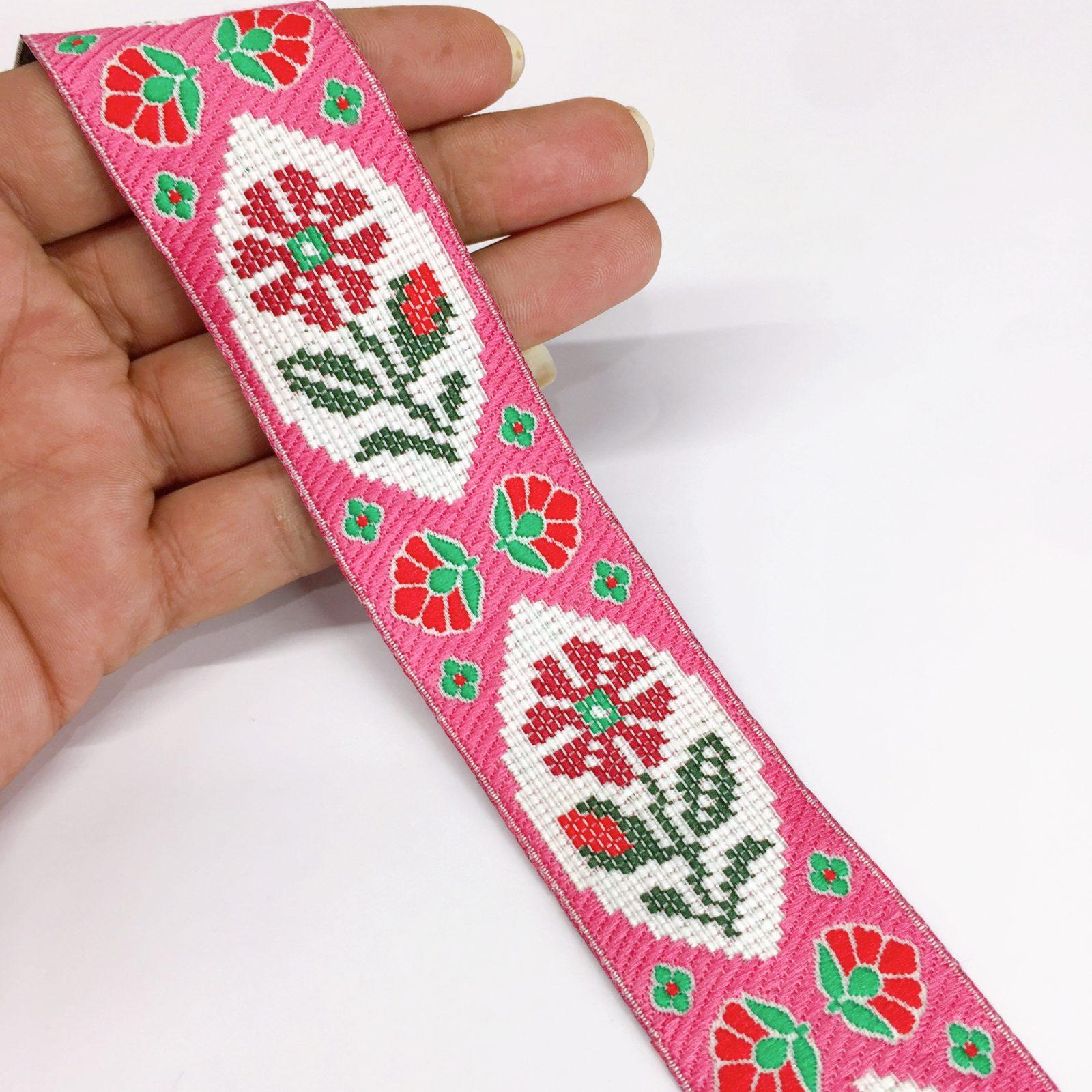 35mm Jacquard Flower Design Traditional, shown on white cotton