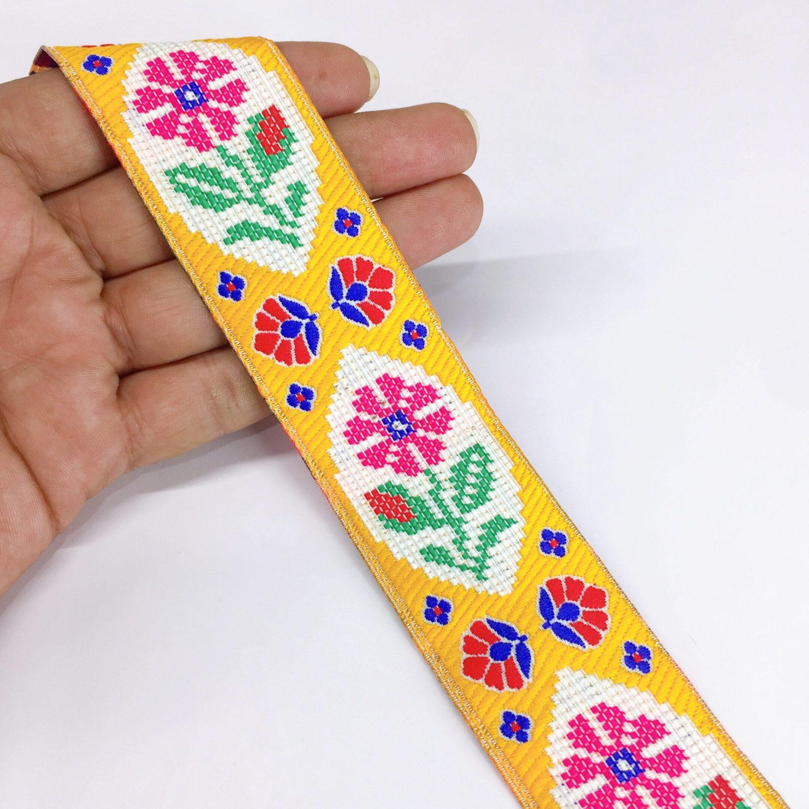 35mm Jacquard Flower Design Traditional, shown on white cotton