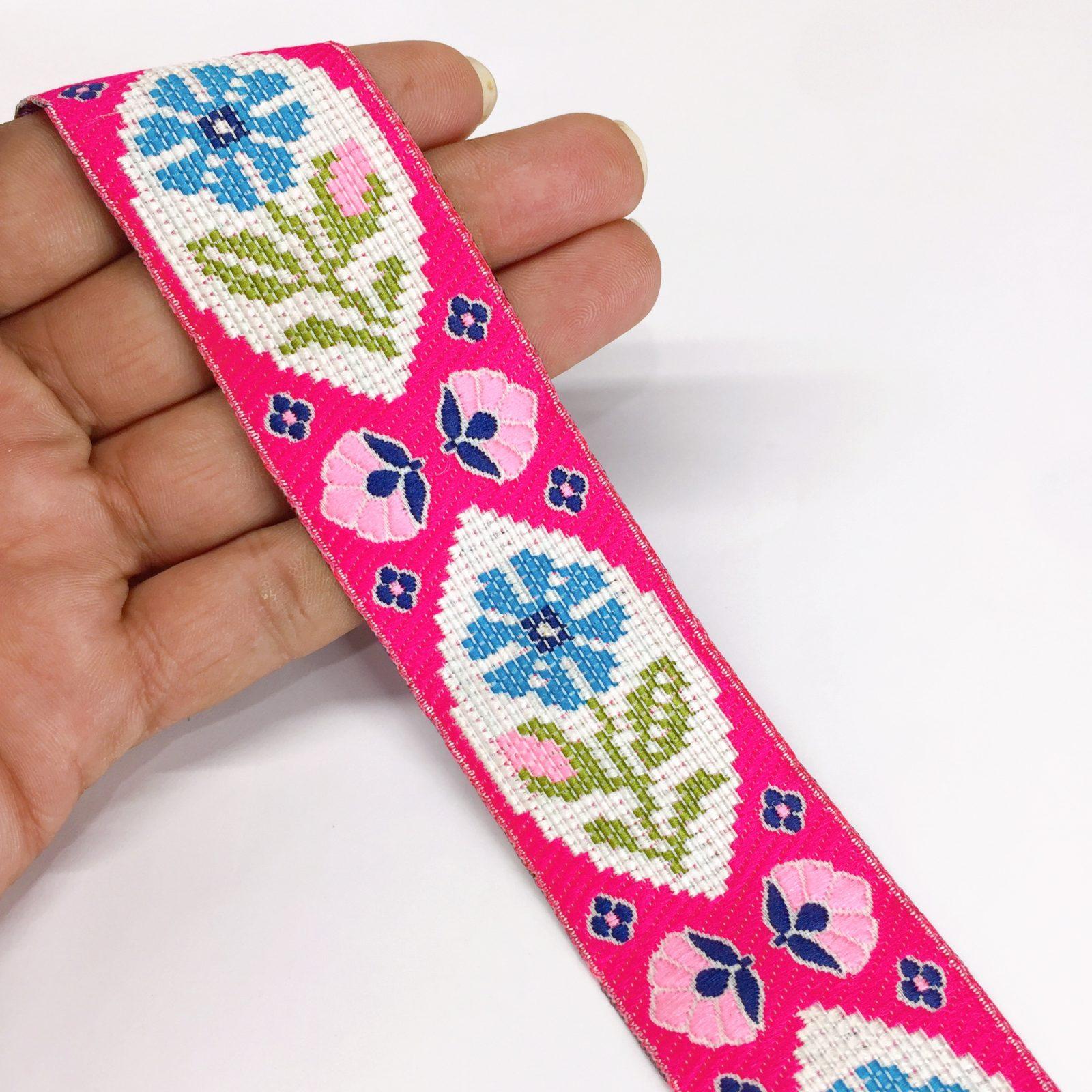 35mm Jacquard Flower Design Traditional, shown on white cotton