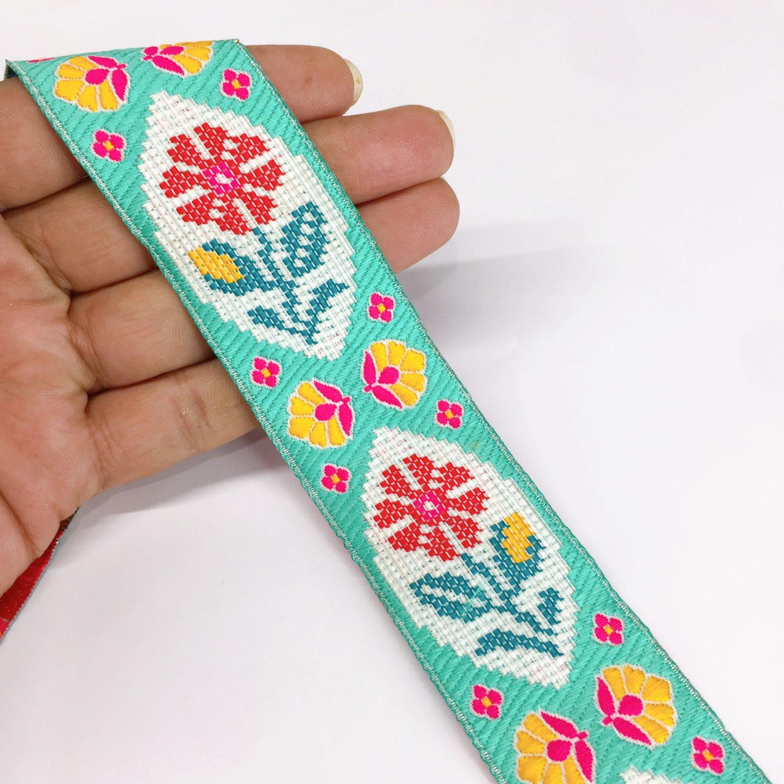 35mm Jacquard Flower Design Traditional, shown on white cotton