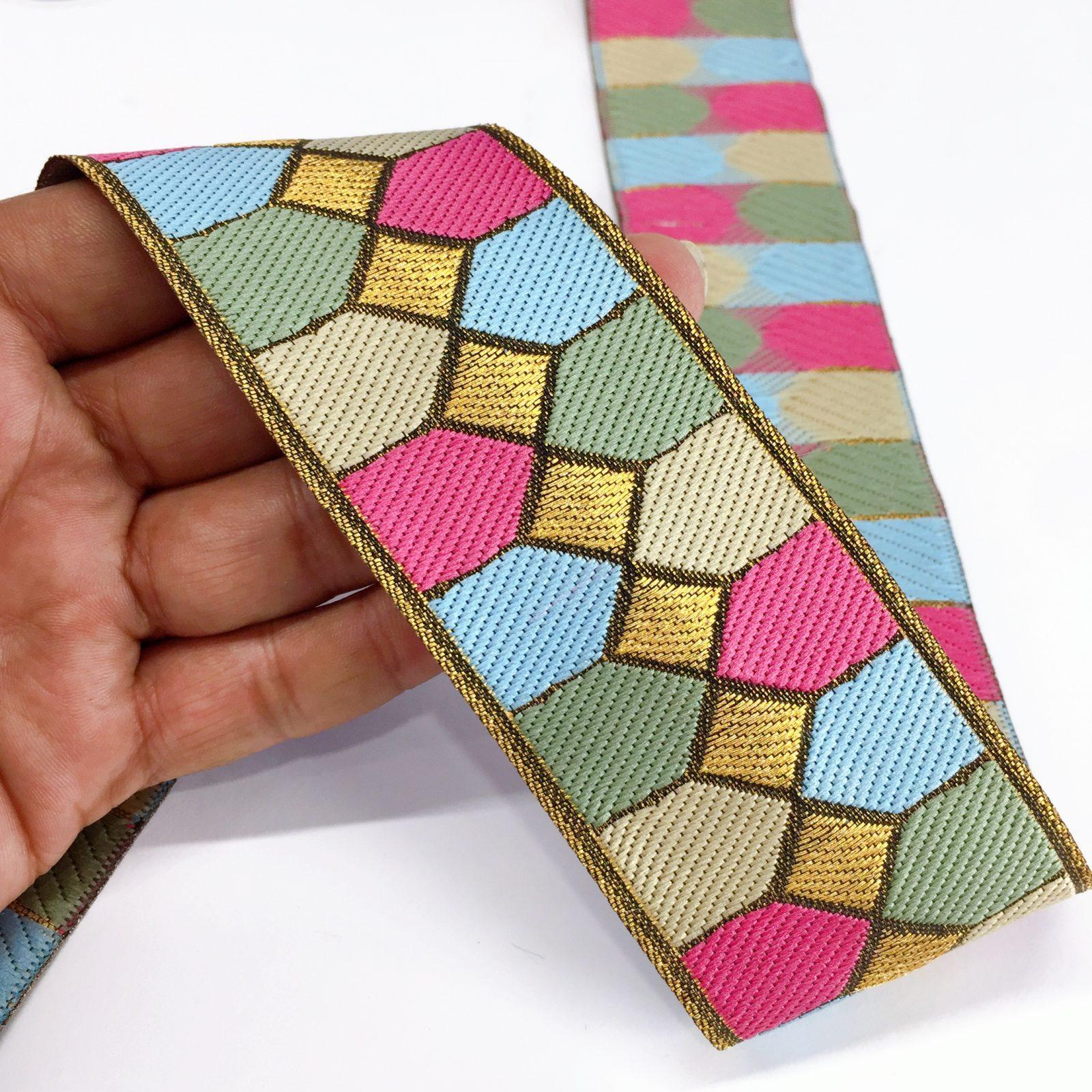 50mm New Unique Design Jacquard, shown on white cotton