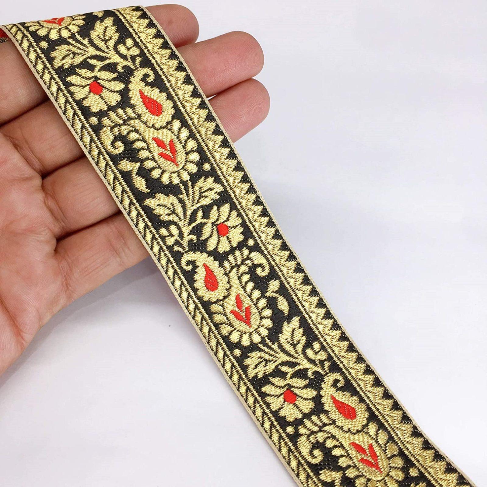 40mm Flower Design Jacquard, shown on white cotton