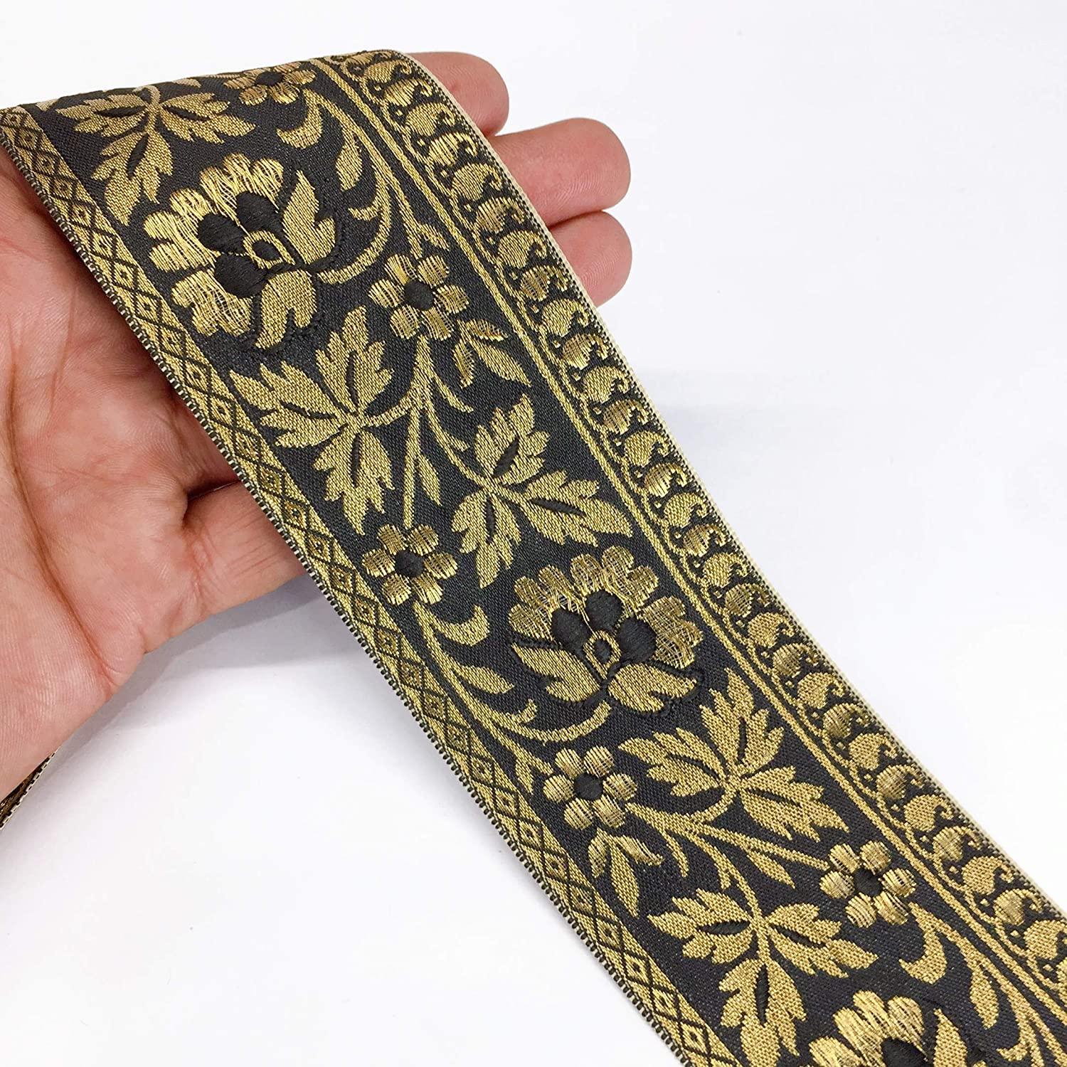 55mm Flower Design Jacquard, shown on white cotton