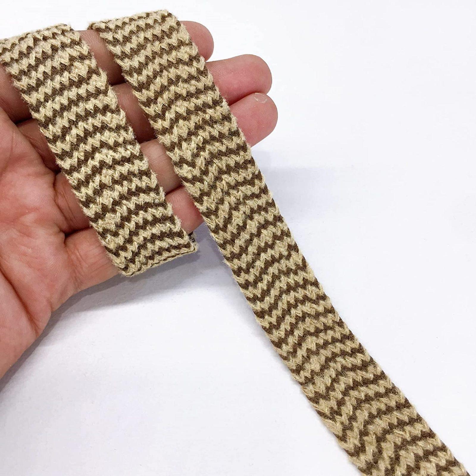 20mm Jute Natural Jute Burlap Ribbon Lace, shown on white cotton
