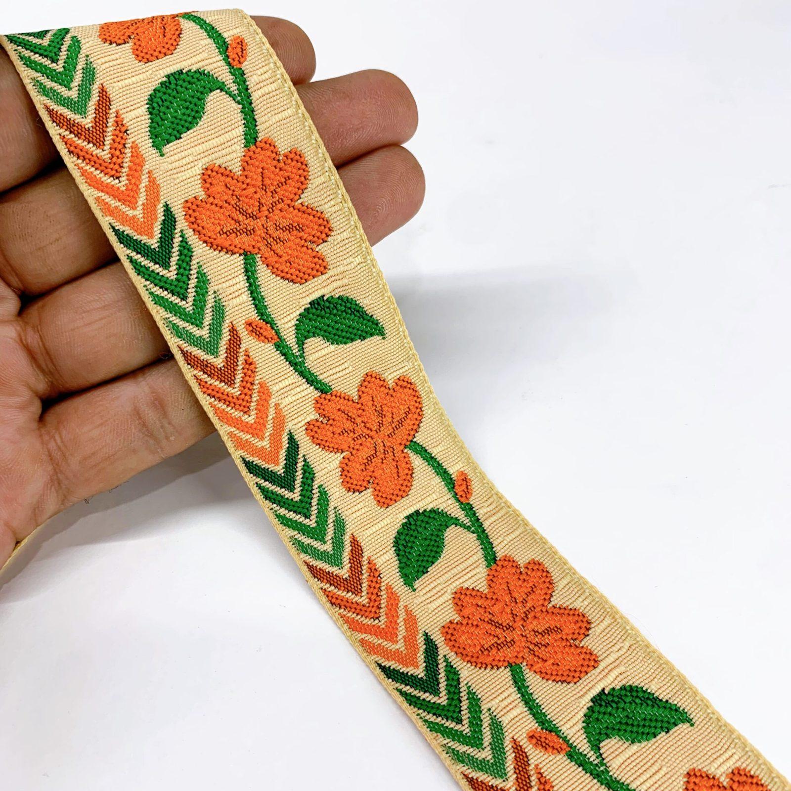 40mm Creeper Flower Design Jacquard, shown on white cotton
