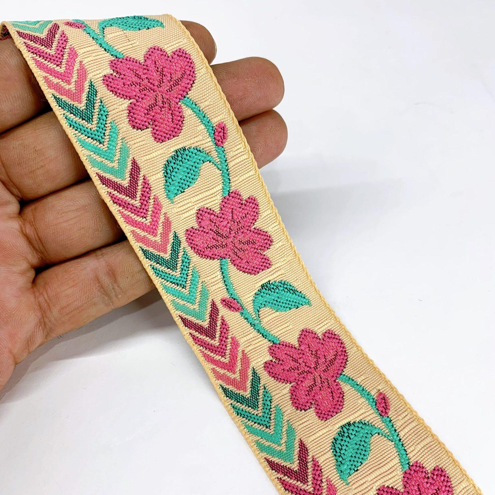 40mm Creeper Flower Design Jacquard, shown on white cotton