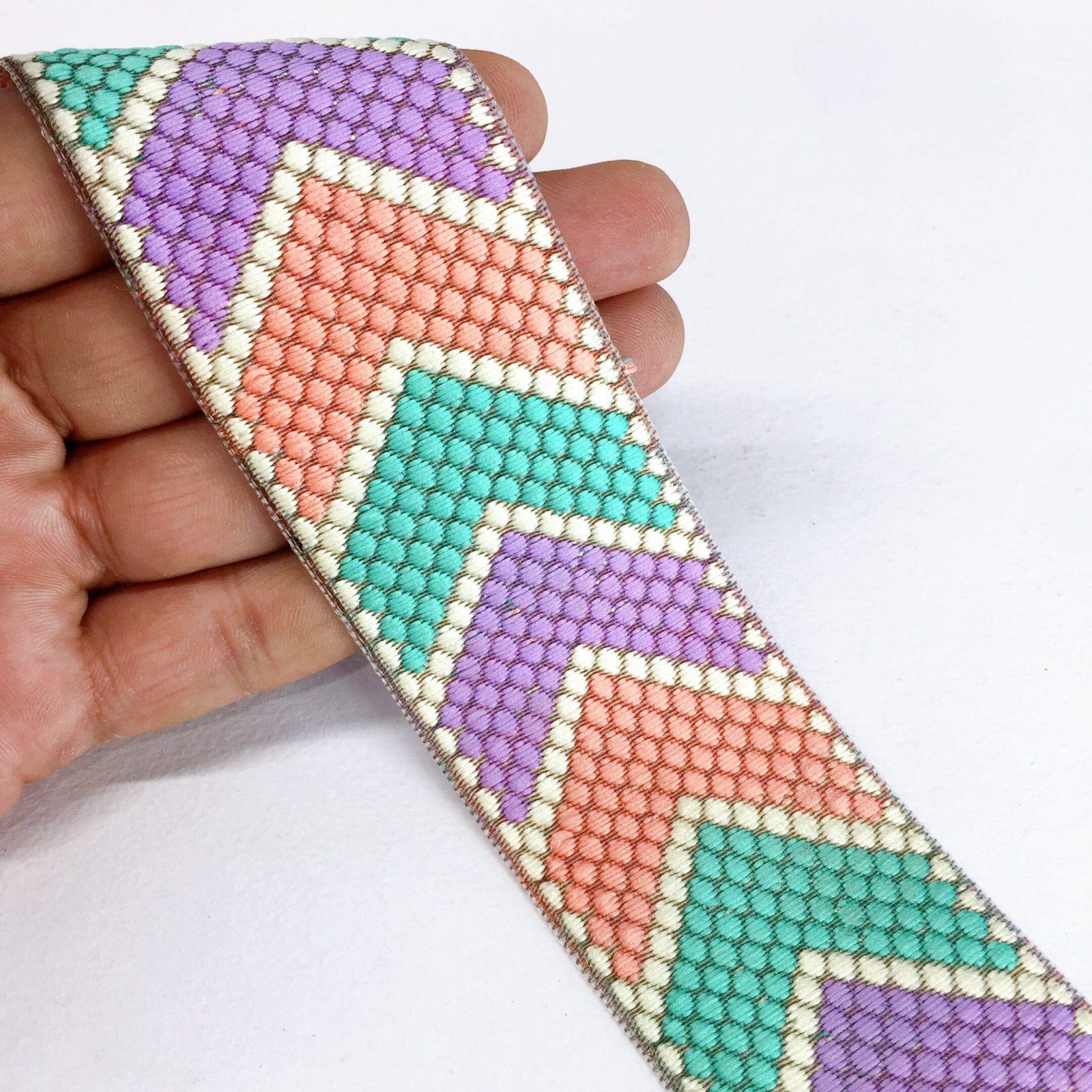 40mm Jacquard Woven Geometric Design, shown on white cotton
