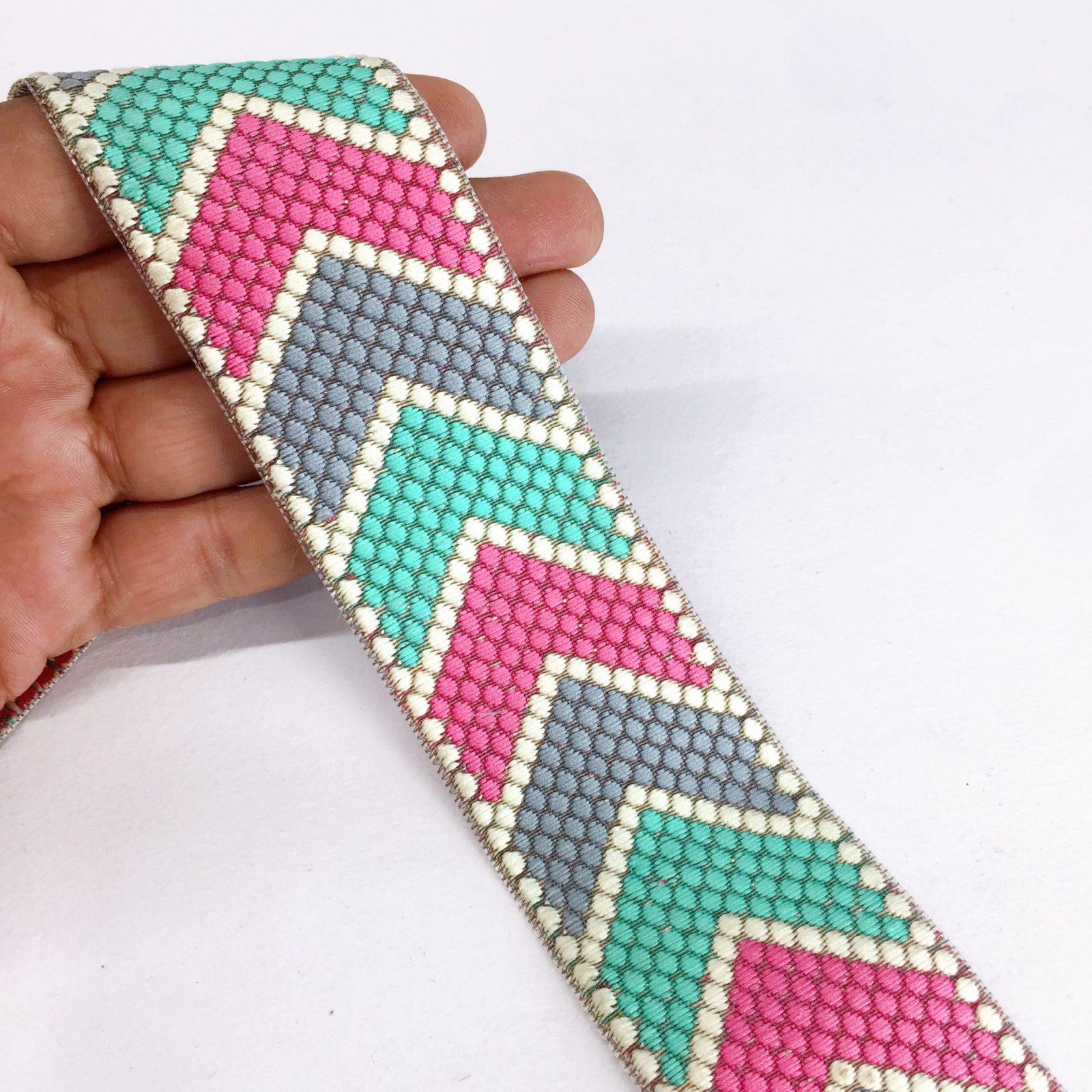 40mm Jacquard Woven Geometric Design, shown on white cotton