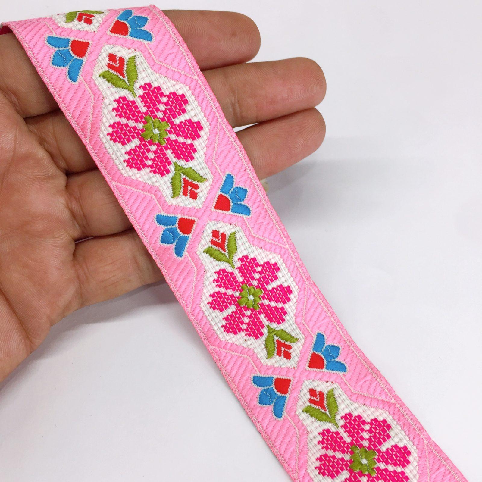 35mm Jacquard Woven Flower Design Traditional, shown on white cotton