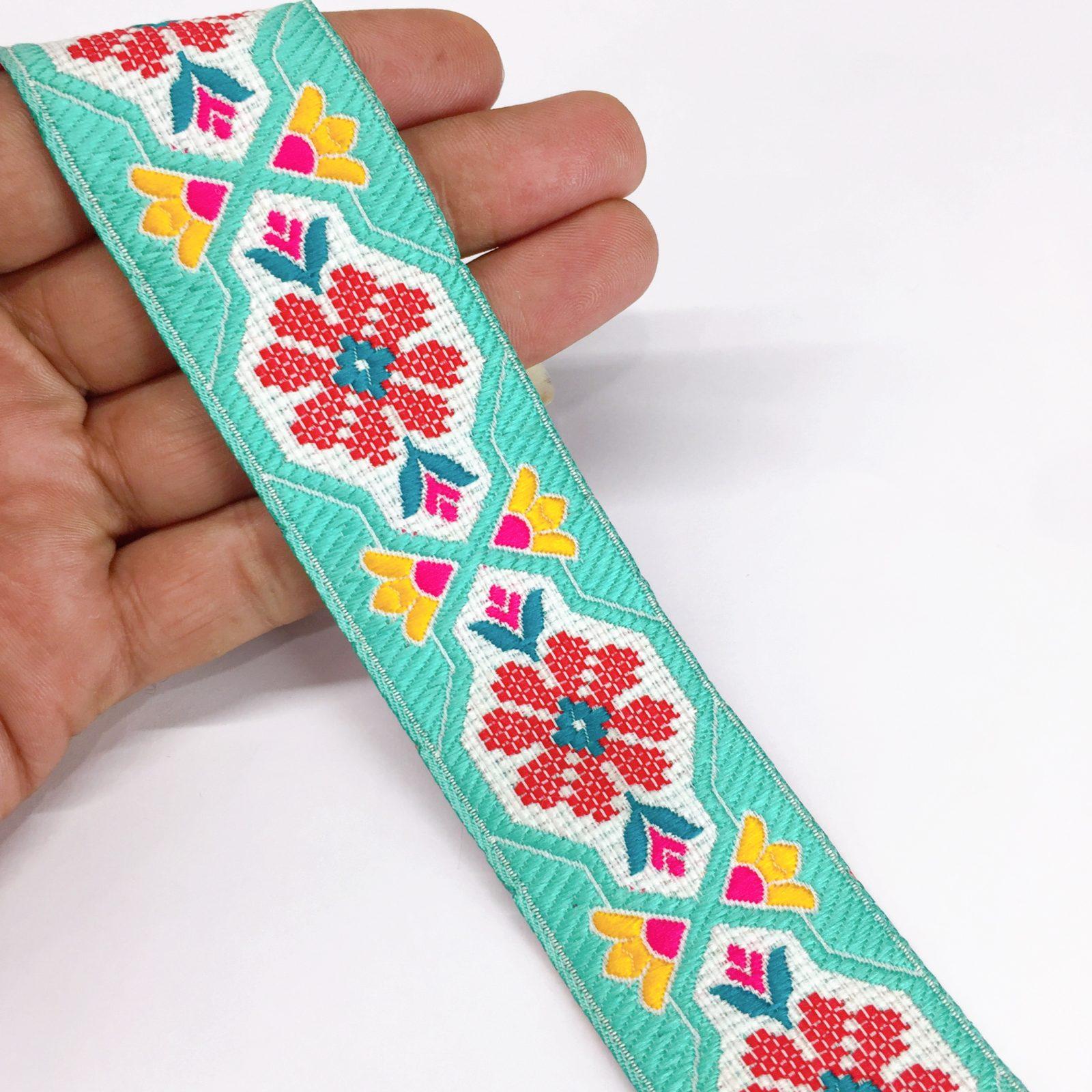 35mm Jacquard Woven Flower Design Traditional, shown on white cotton