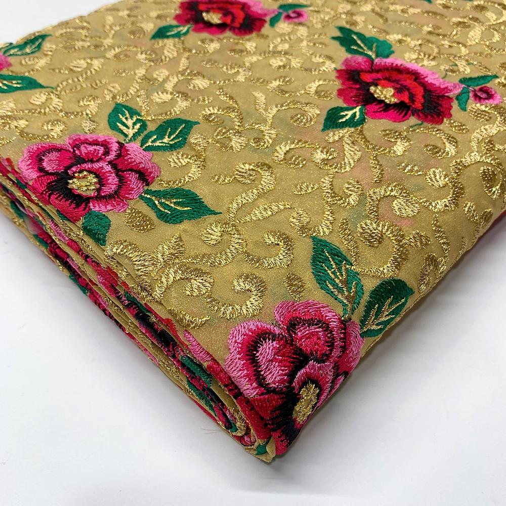Embroidery Work on Georgette Fabric, shown on white cotton