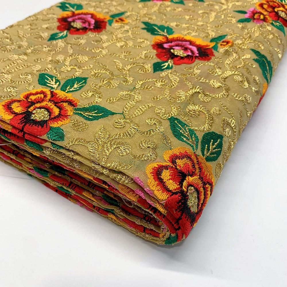 Embroidery Work on Georgette Fabric, shown on white cotton