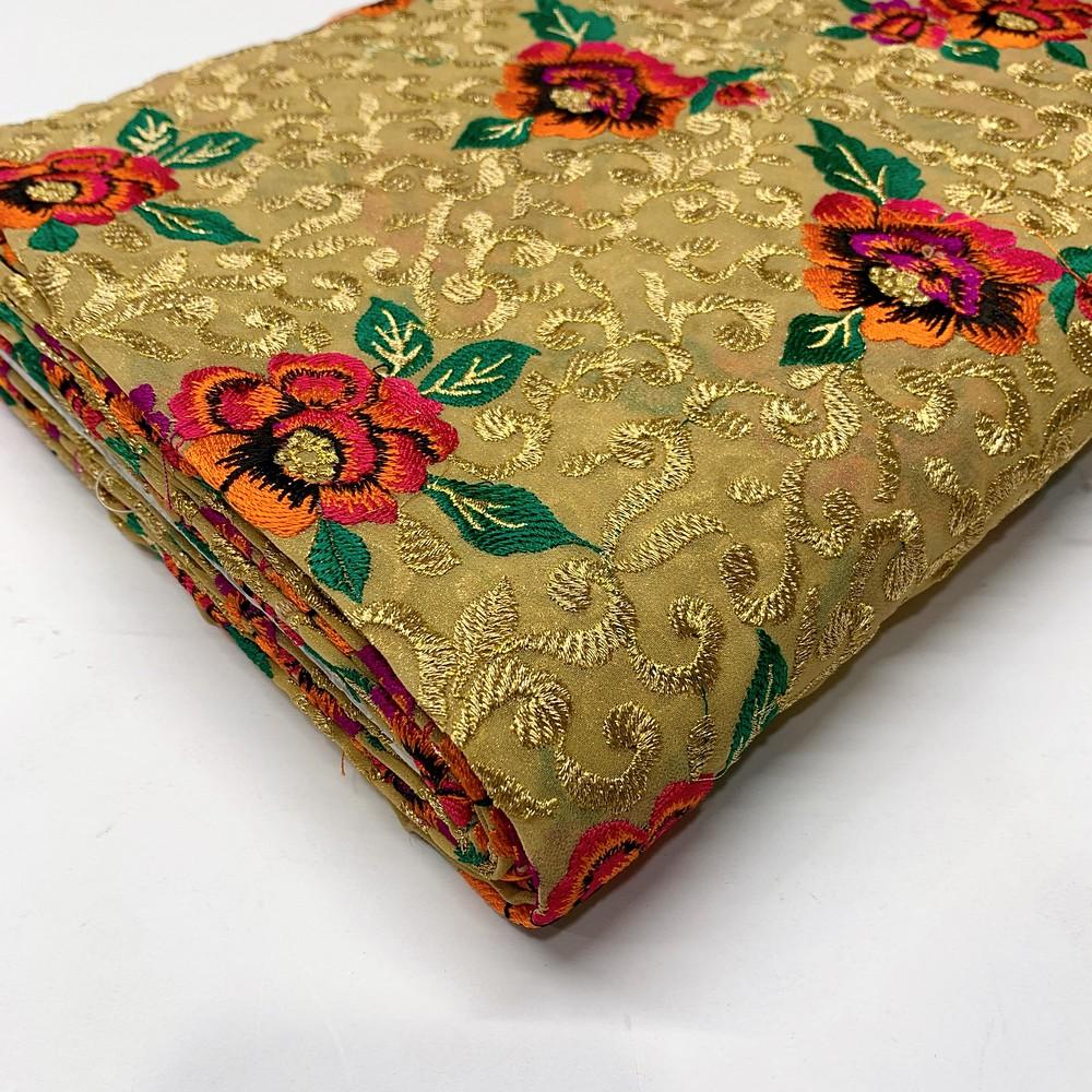 Embroidery Work on Georgette Fabric, shown on white cotton