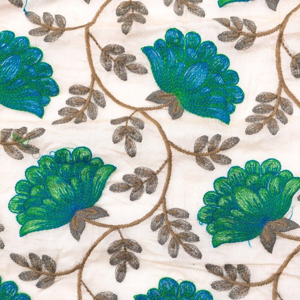 Embroidery Work on Cotton Fabric, shown on white cotton