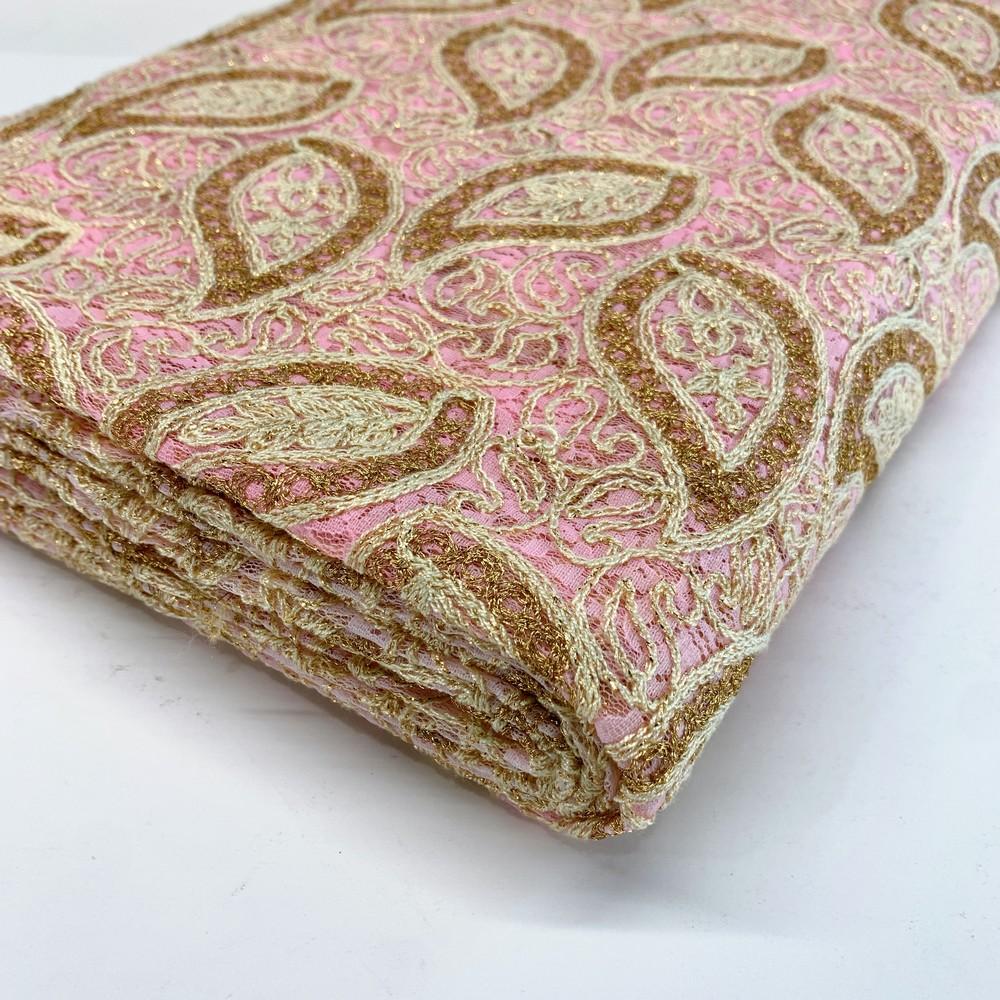 Embroidery Work on Imporetd Net Fabric, shown on white cotton