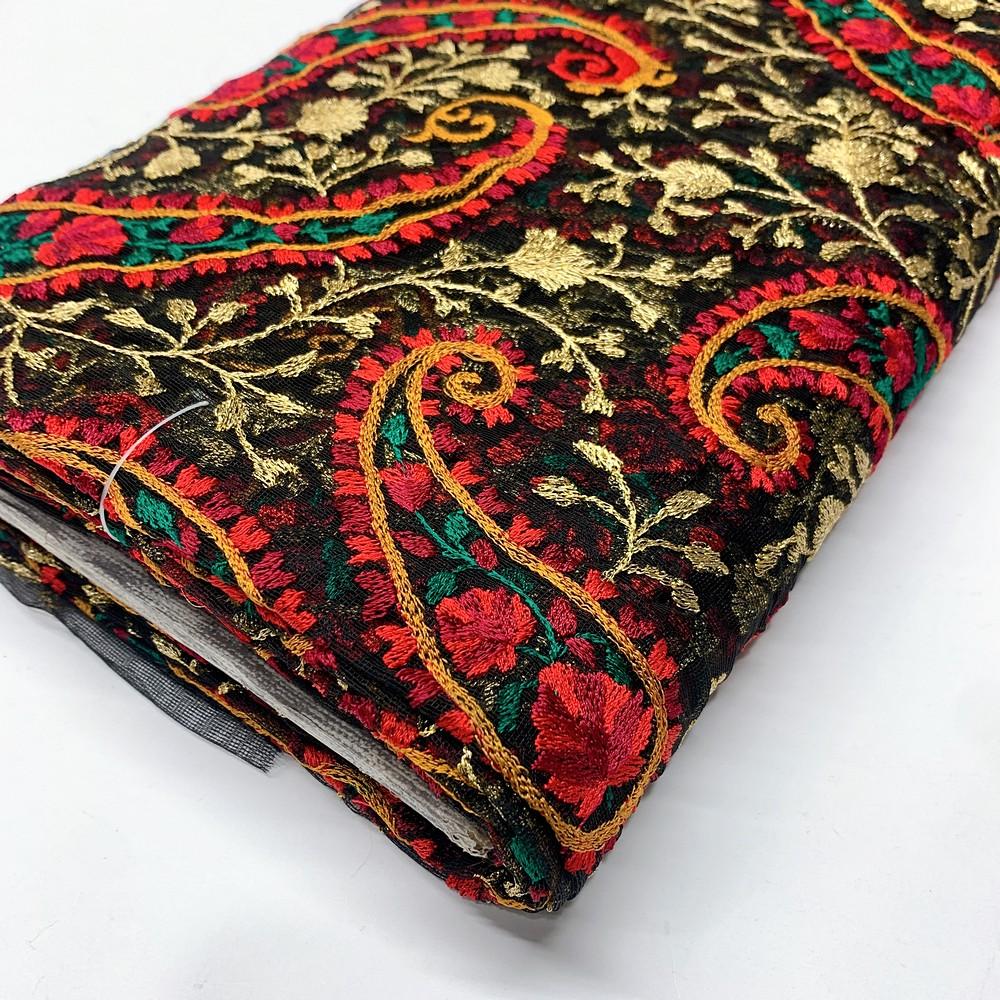 Embroidery Work on Net Fabric, shown on white cotton