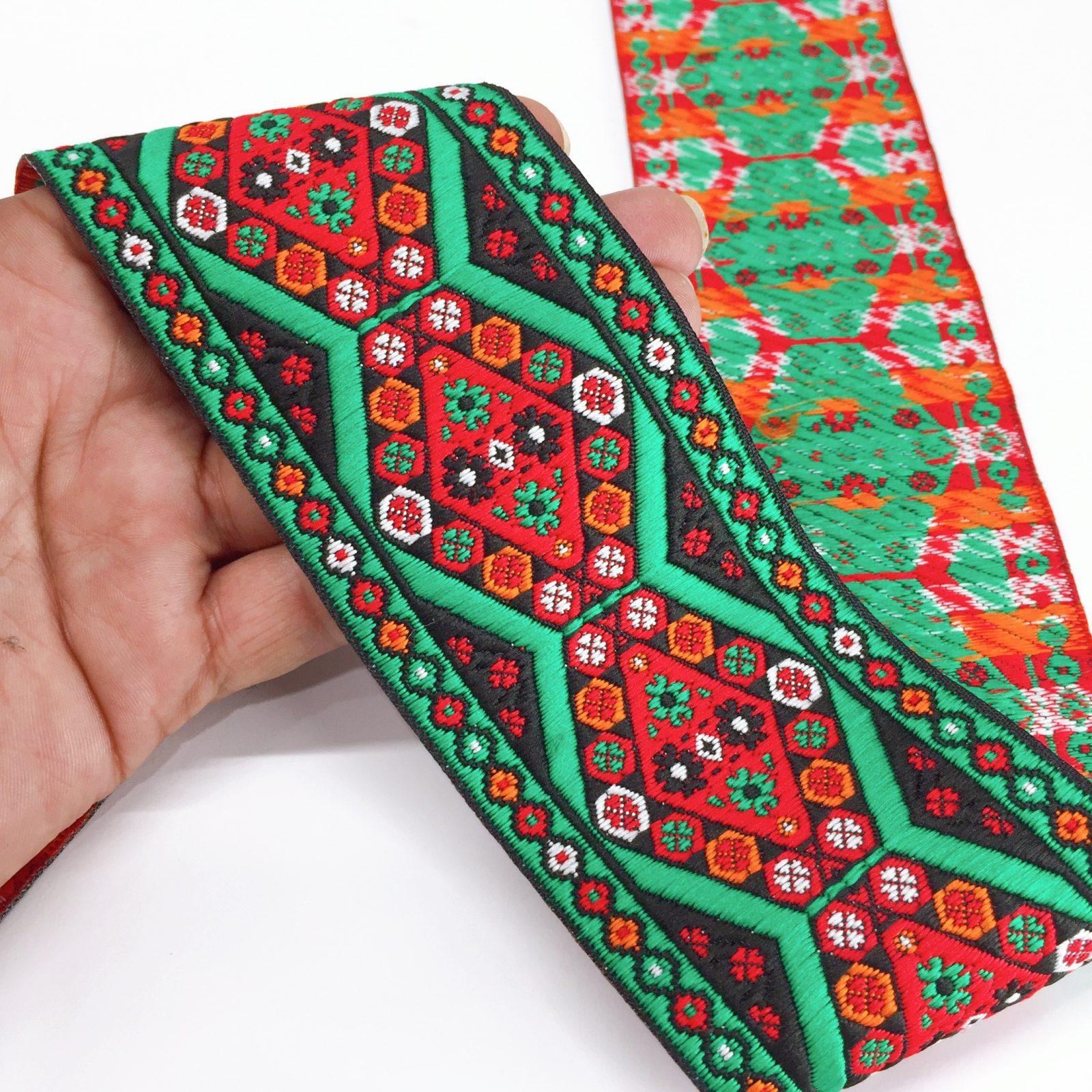 65mm Flower Design Jacquard Traditional, shown on white cotton
