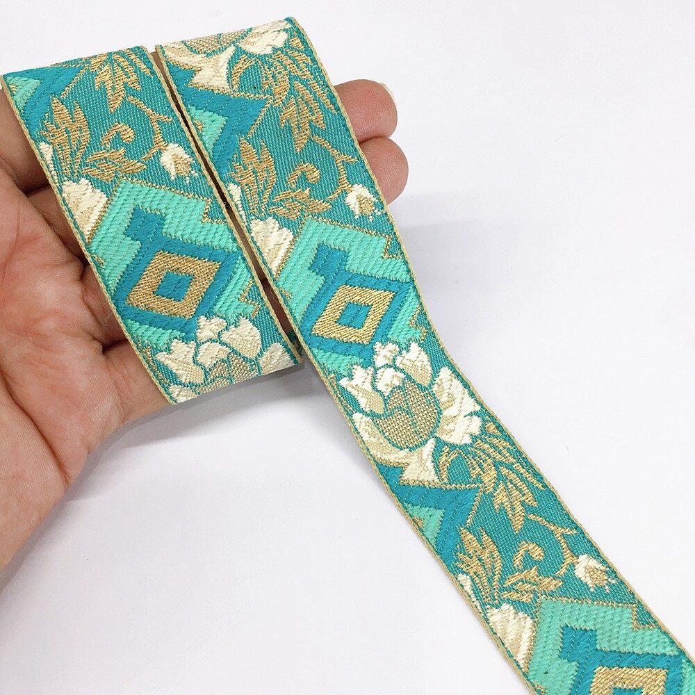 30mm Flower Jacquard Woven, shown on white cotton