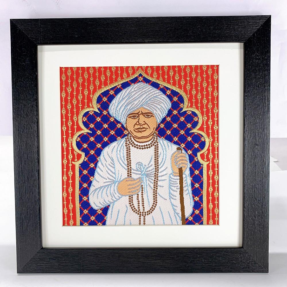 Lami Woven Jalaram Bapa Art Frame, shown on white cotton