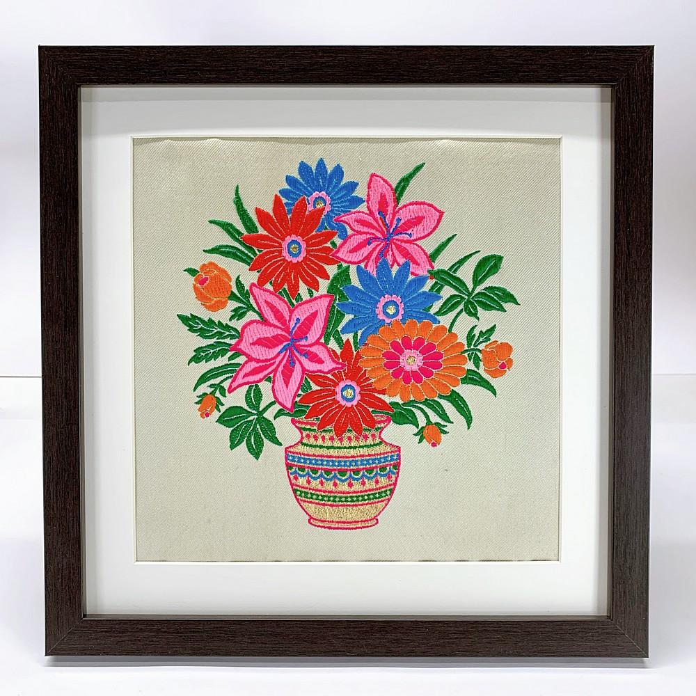 Lami Woven Flower Pot Art Frame, shown on white cotton