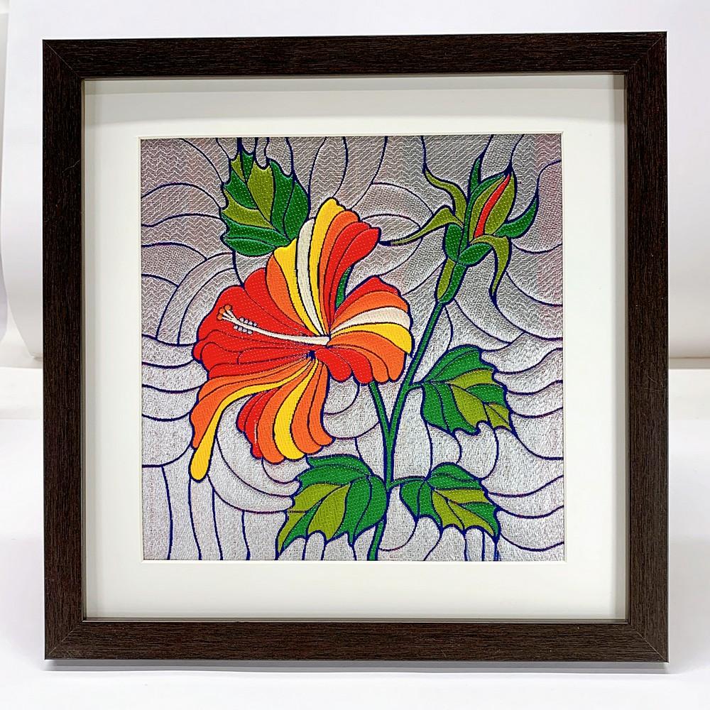 Lami Woven Jasud Flower Art Frame, shown on white cotton