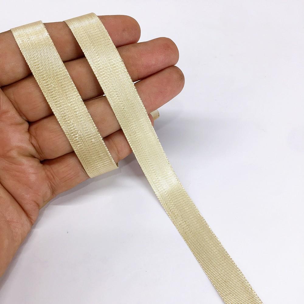 12 mm Metallic Shiny Plain Gota Ribbon, shown on white cotton
