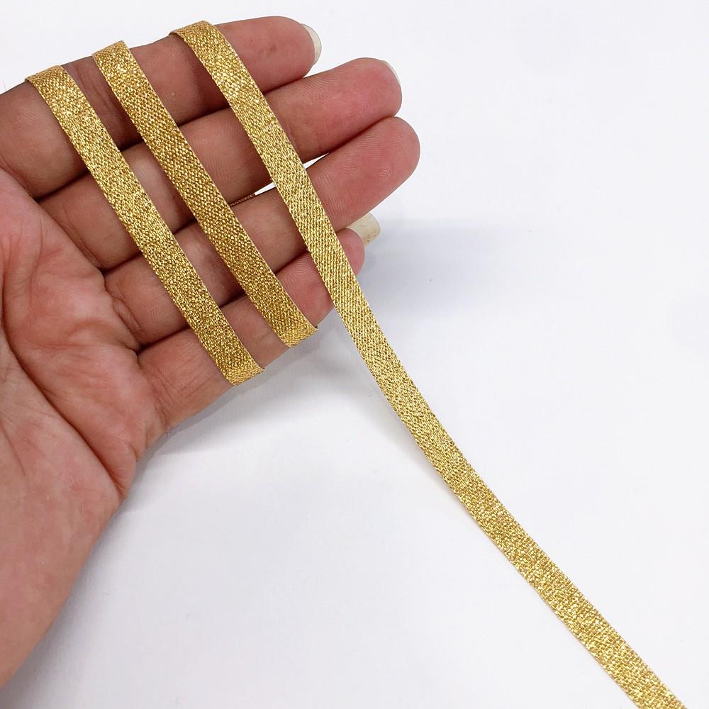 8 mm Metallic Glitter Plain Ribbon, shown on white cotton