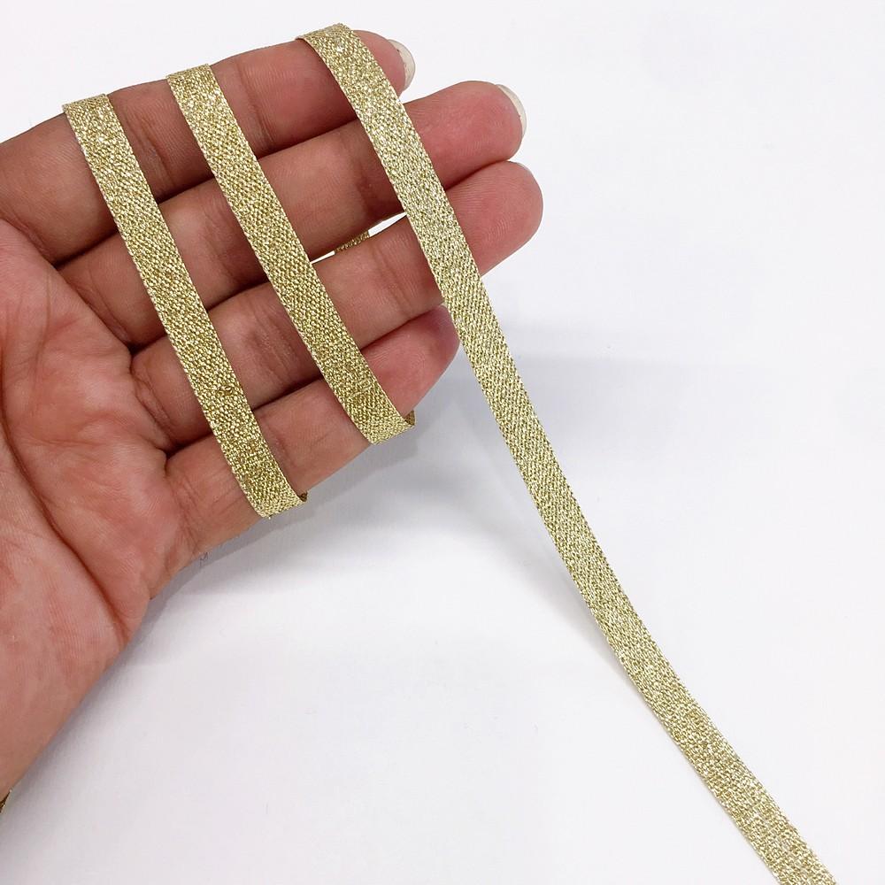 8 mm Metallic Glitter Plain Ribbon, shown on white cotton