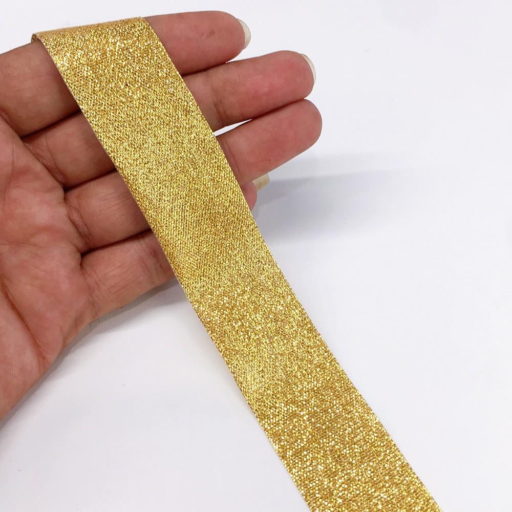 28 mm Metallic Glitter Plain Ribbon, shown on white cotton