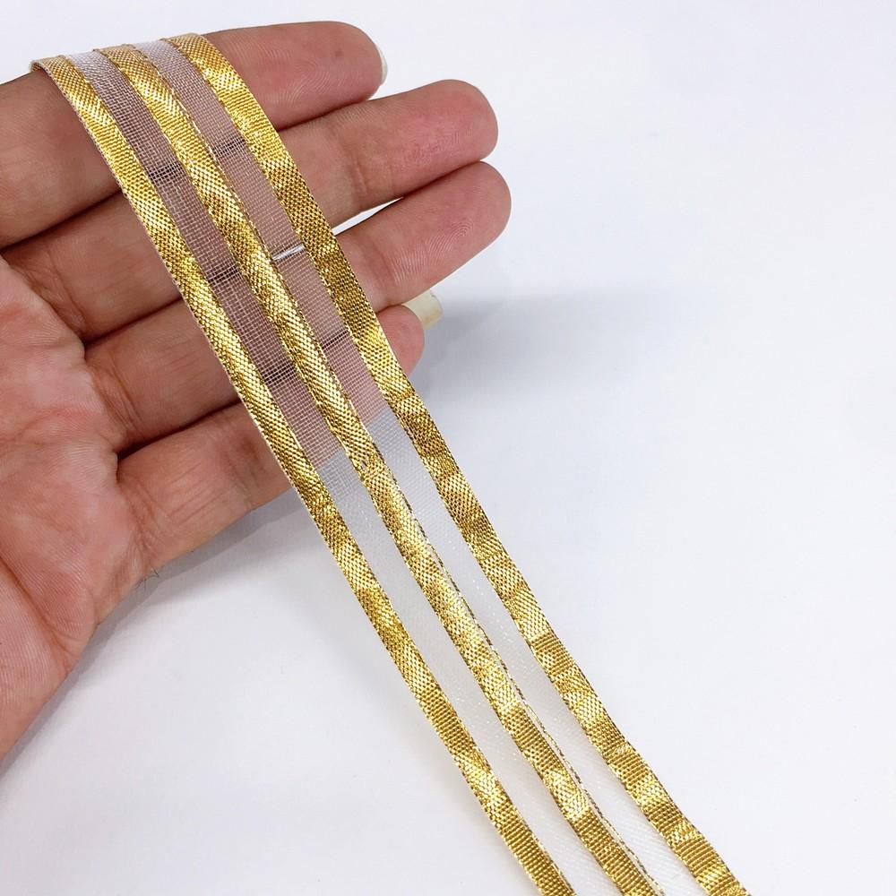 24 mm Metallic Glitter Twill Weave Ribbon, shown on white cotton