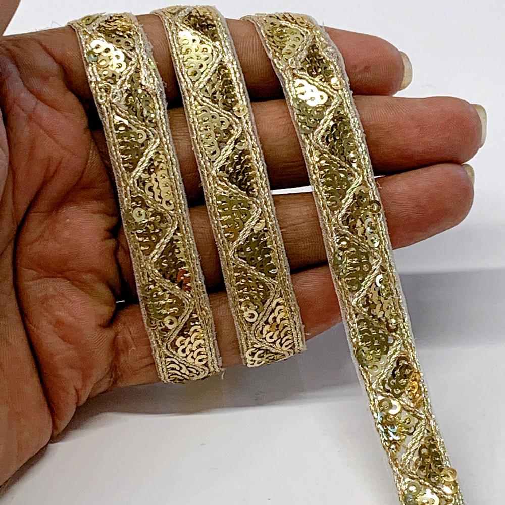 13mm Designer Embroidery Lace With Sequins And Dori Work