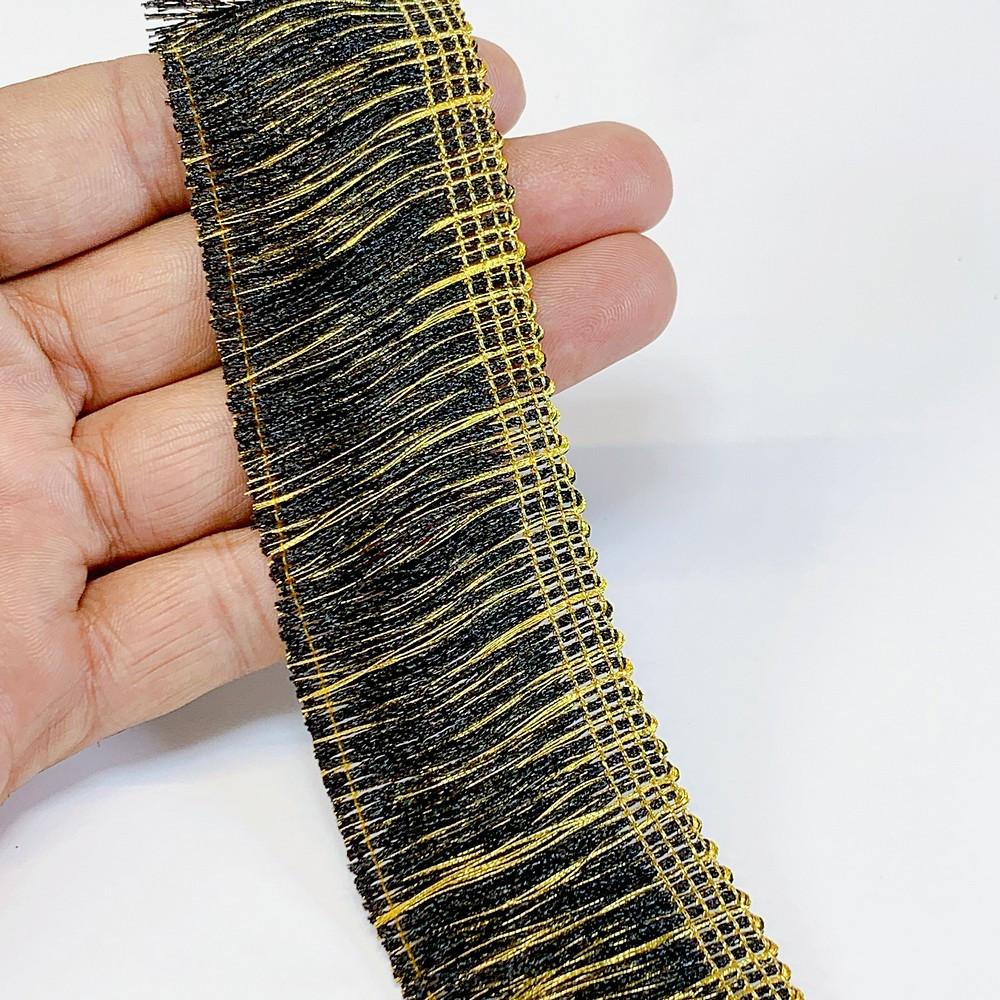 38 mm Designer Metallic Fringe, shown on white cotton