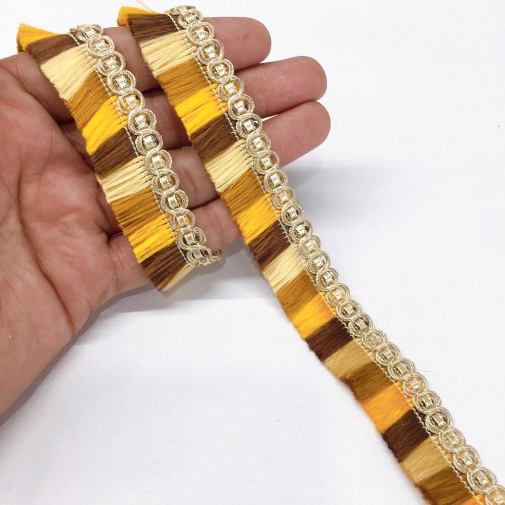 22 mm Designer Metallic Fringe, shown on white cotton