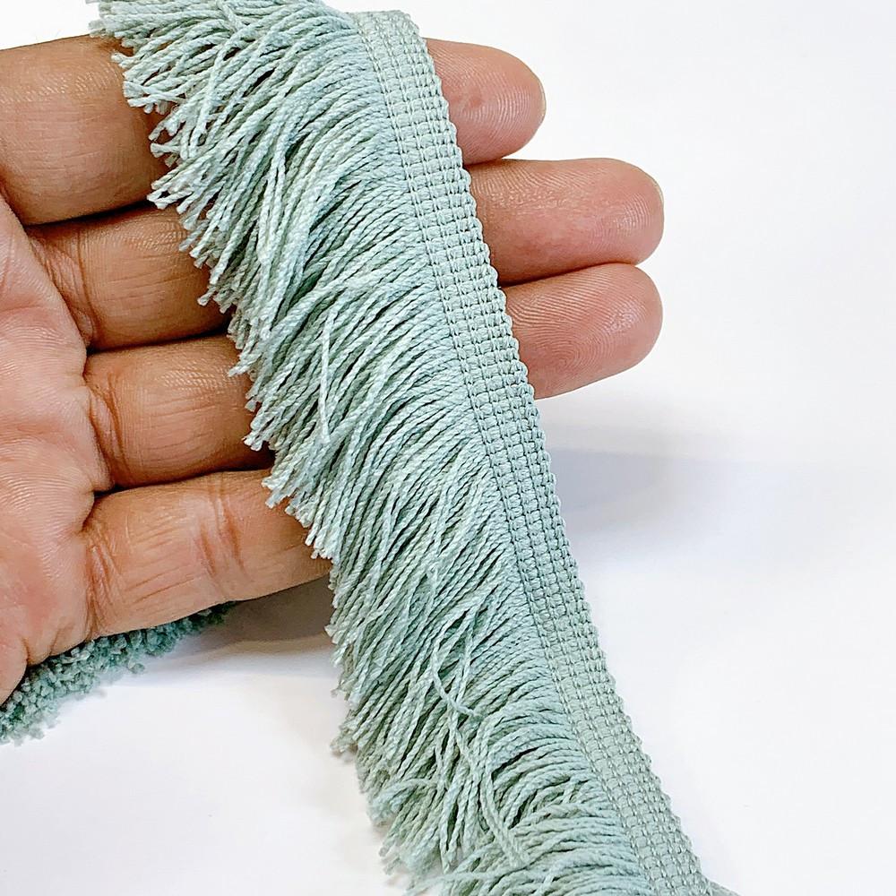 40mm Light Purple Designer Polyester Fringe, shown on white cotton