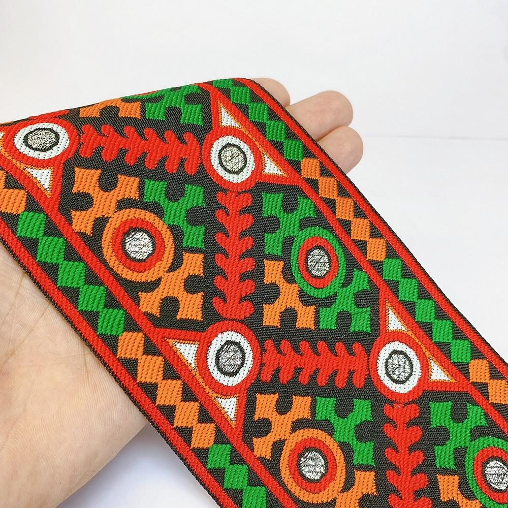 100mm Kutchi Design Jacquard Lace With Zari Work, shown on white cotton
