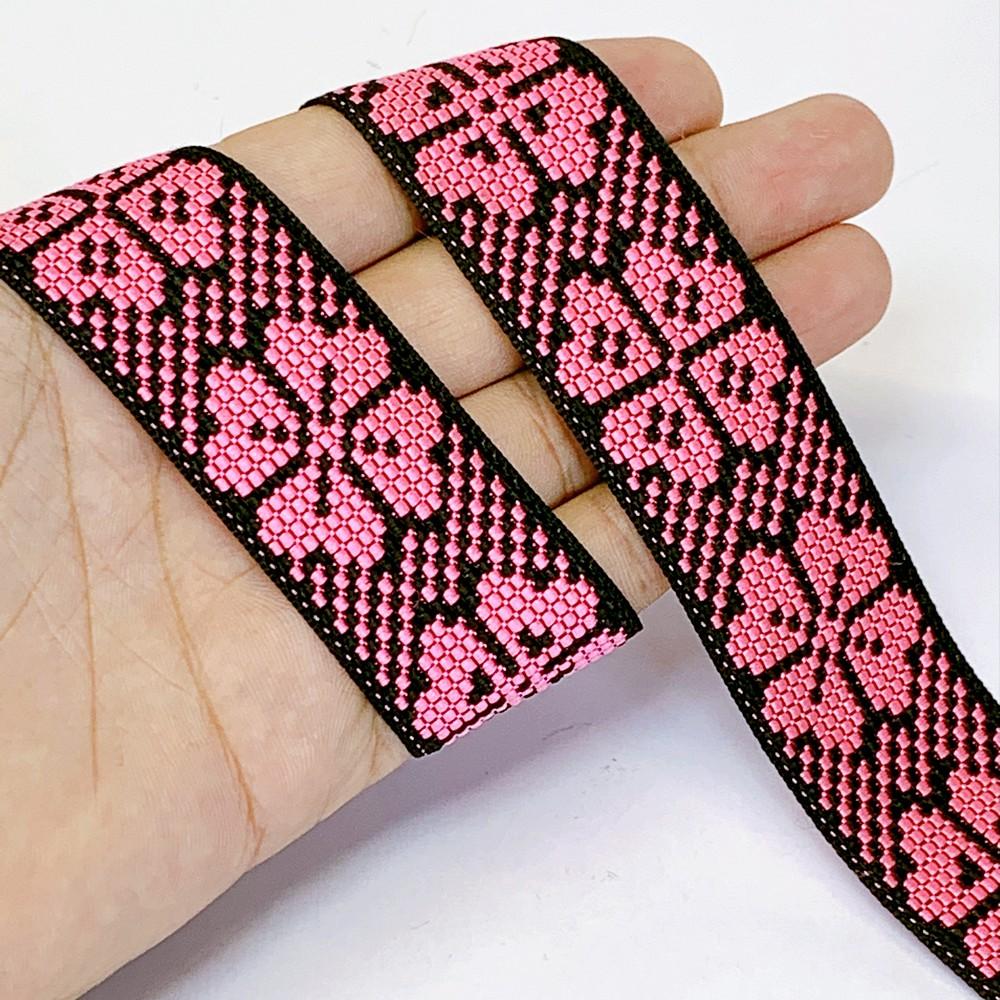 30mm Colorful Cross stich Jacquard Lace, shown on white cotton