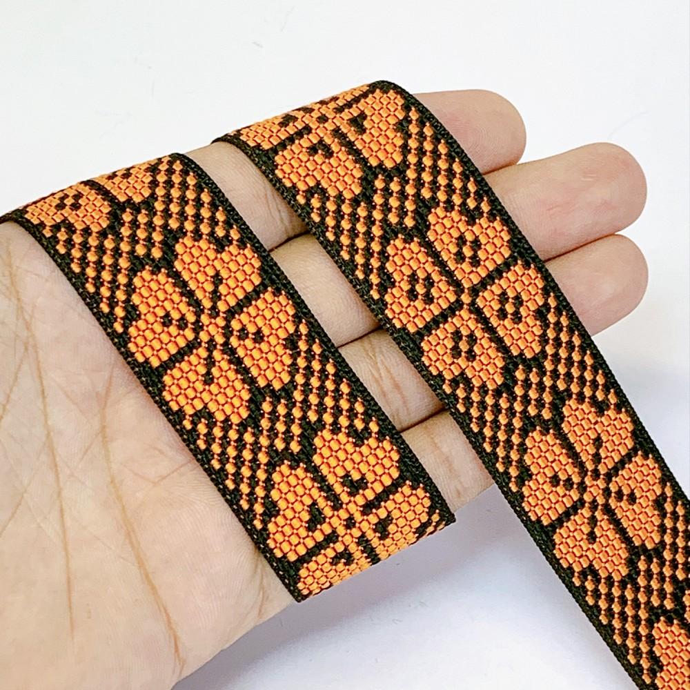 30mm Colorful Cross stich Jacquard Lace, shown on white cotton