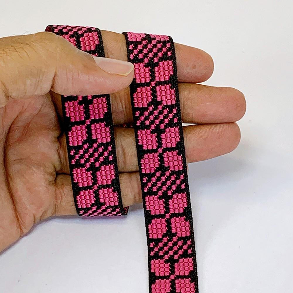 20mm Colorful Cross stich Jacquard Lace, shown on white cotton