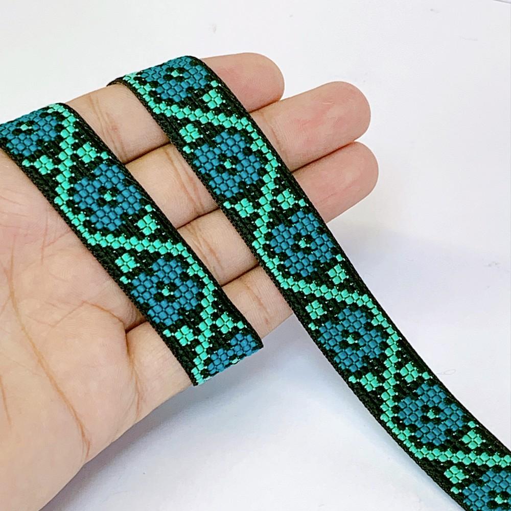 20mm Colorful Cross stich Jacquard Lace, shown on white cotton
