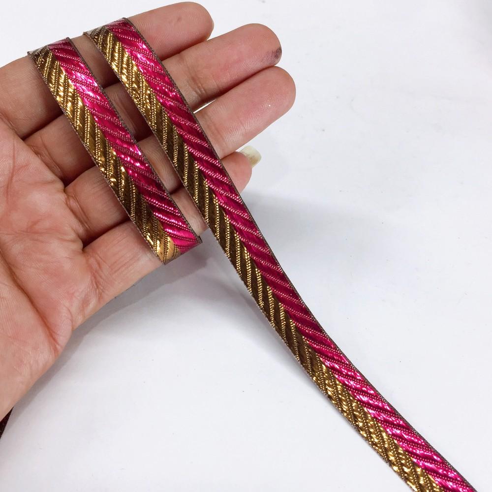 13 mm Double Color Metallic Ribbon For Decoration, shown on white cotton