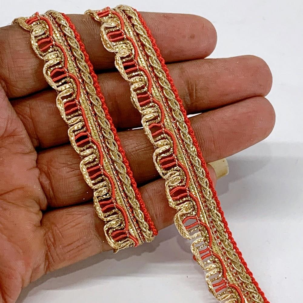 14 mm Crochet Knitted Decorative Ribbon, shown on white cotton