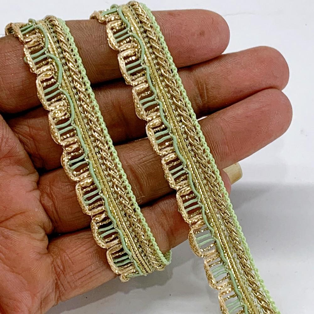 14 mm Crochet Knitted Decorative Ribbon, shown on white cotton