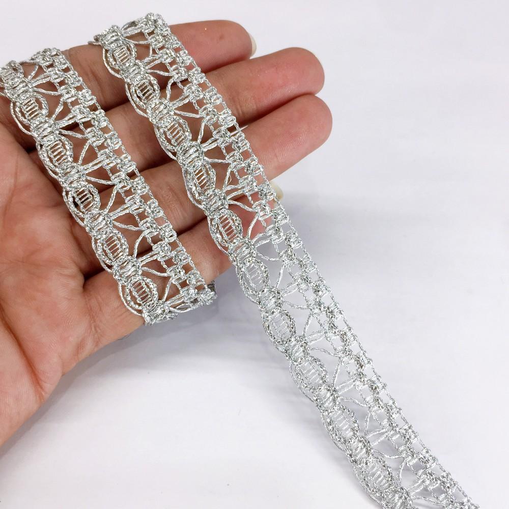 19 mm Crochet Knitted Decorative Ribbon, shown on white cotton