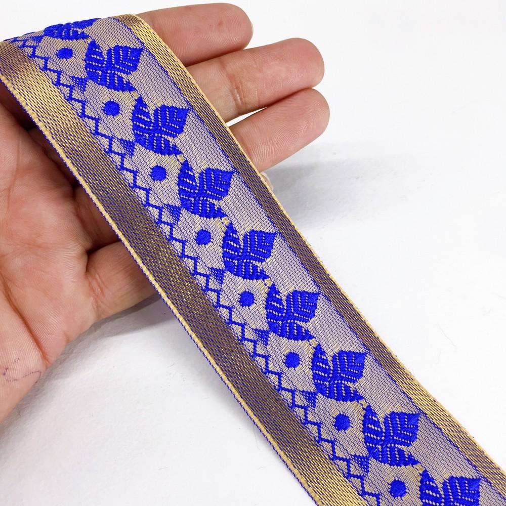 40mm Designer Colorful Jacquard Lace, shown on white cotton