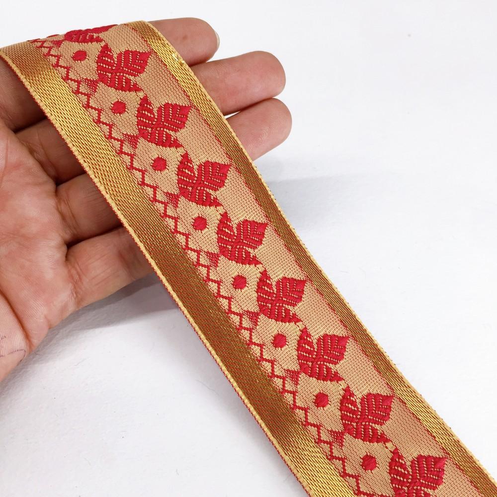40mm Designer Colorful Jacquard Lace, shown on white cotton