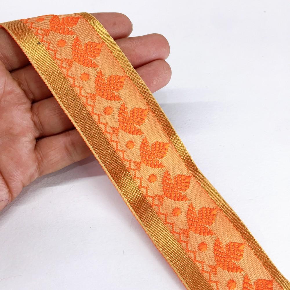40mm Designer Colorful Jacquard Lace, shown on white cotton