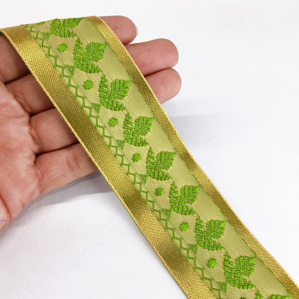 40mm Designer Colorful Jacquard Lace, shown on white cotton