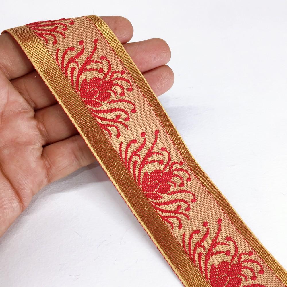 42 mm Designer Colorful Jacquard Lace, shown on white cotton